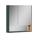 Шкаф зеркальный EQUIL Gleam 80, подвесной, 2 дв., зеленый камень/дуб вотан (szGLEAM.LED.80.2D-34) 250_100_Array